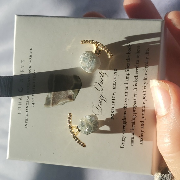 ***NEW***Luna Norte 14kt plated brass Druzy Quartz earrings - Picture 3 of 5